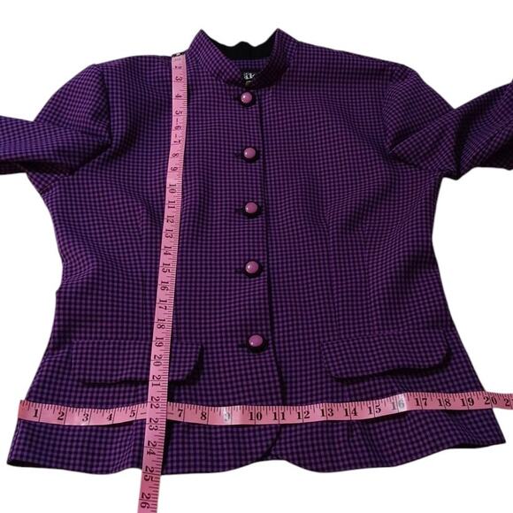VINTAGE 1970s 2 Piece Suit Long Midi Skirt Jacket Set Large Purple Black Gingham - Picture 8 of 16